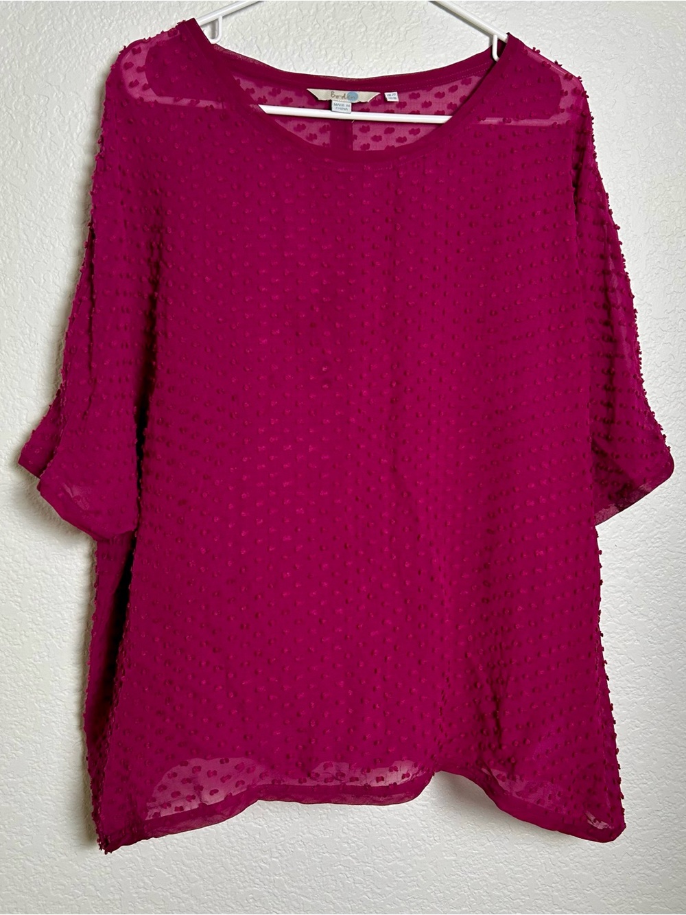 Boden Silk Cotton Swiss Dot Blouse Pink Sheer US 18